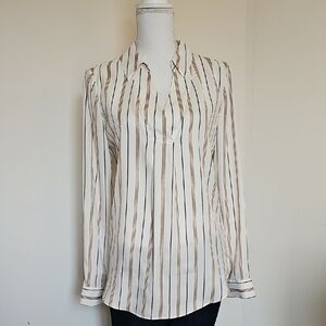 WHBM Striped Women's Top - White and Brown